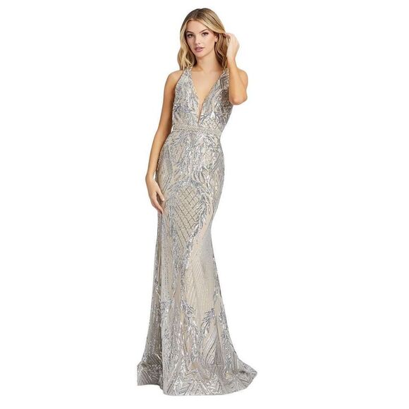 Mac Duggal Prom Long Formal Evening Dress in Silver/Nude NWOT Size 6 - Picture 1 of 8